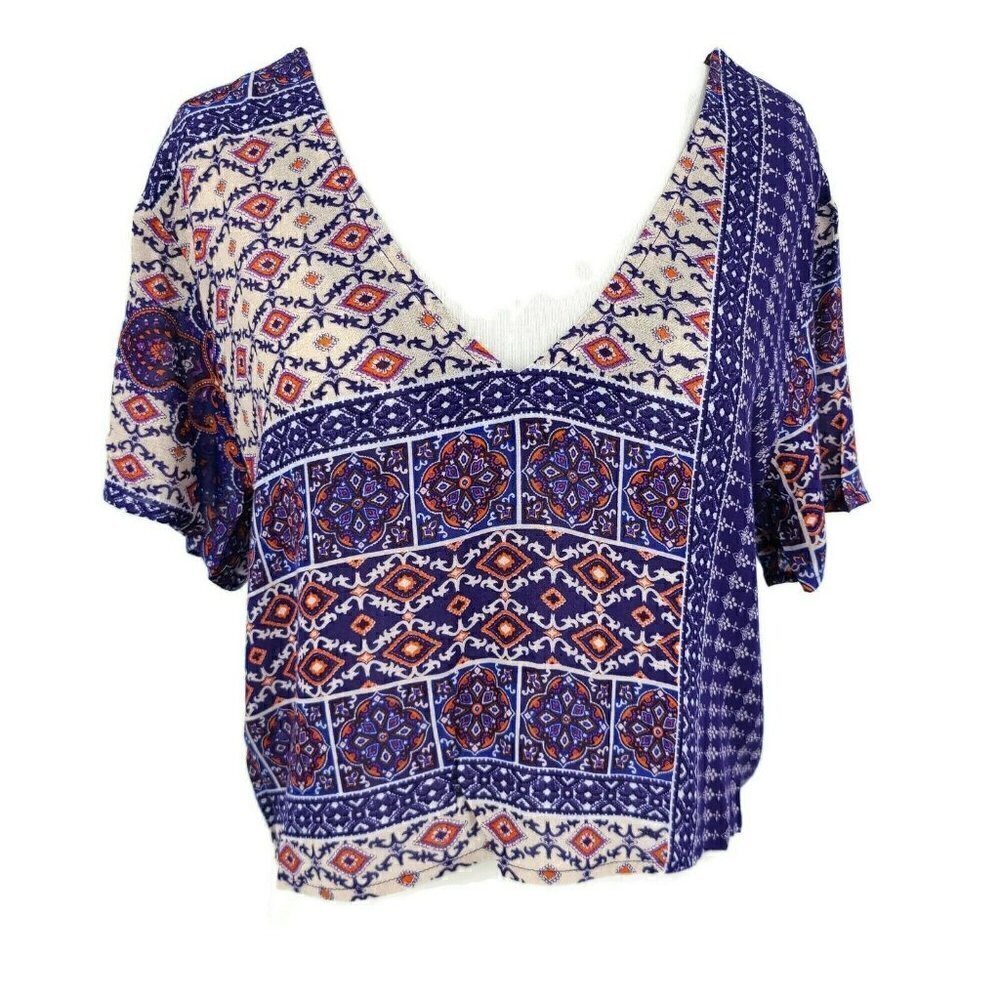 New Flynn Skye Teagan Top Womens M Lilac Tapestry Rayon Lace Up Crop